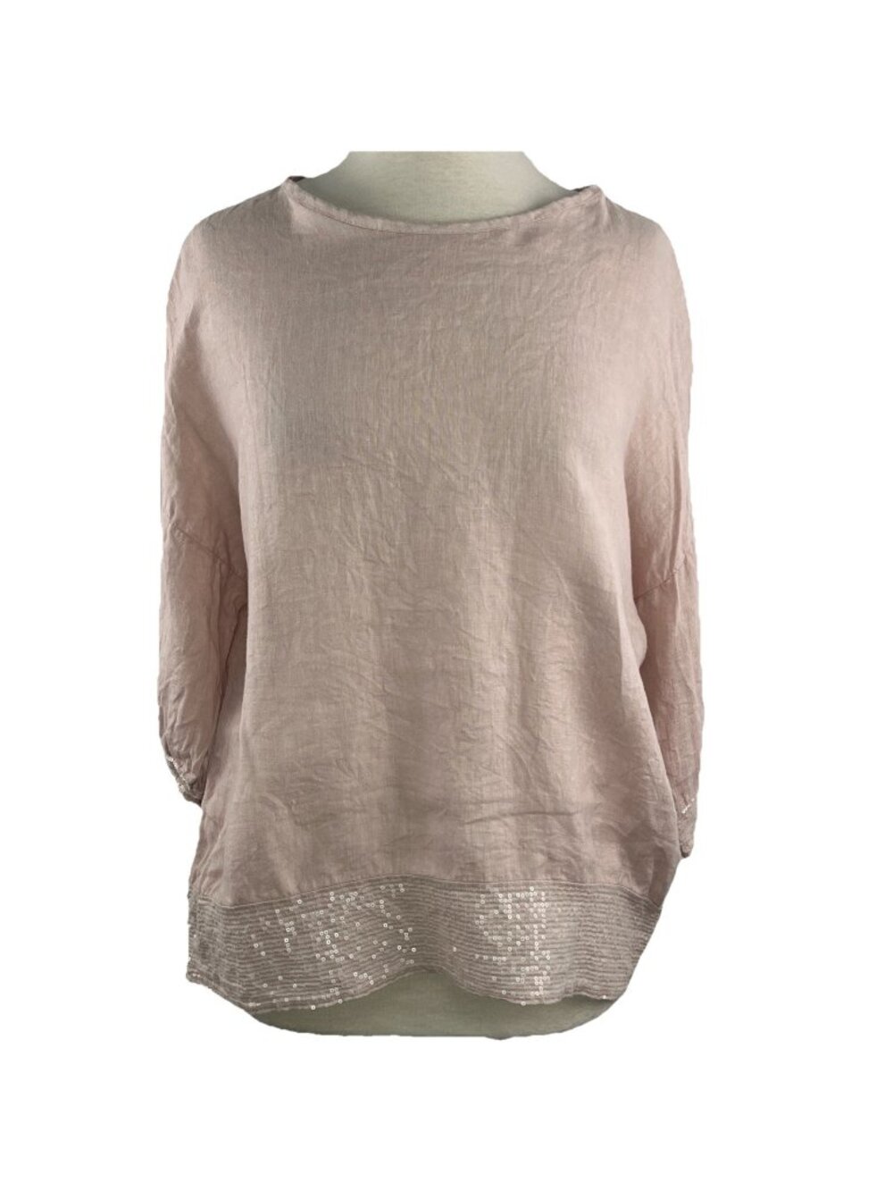 Bellambra Medium 100% Linen Italy Lagenlook Pink Tunic Top Sequin Detail Boho